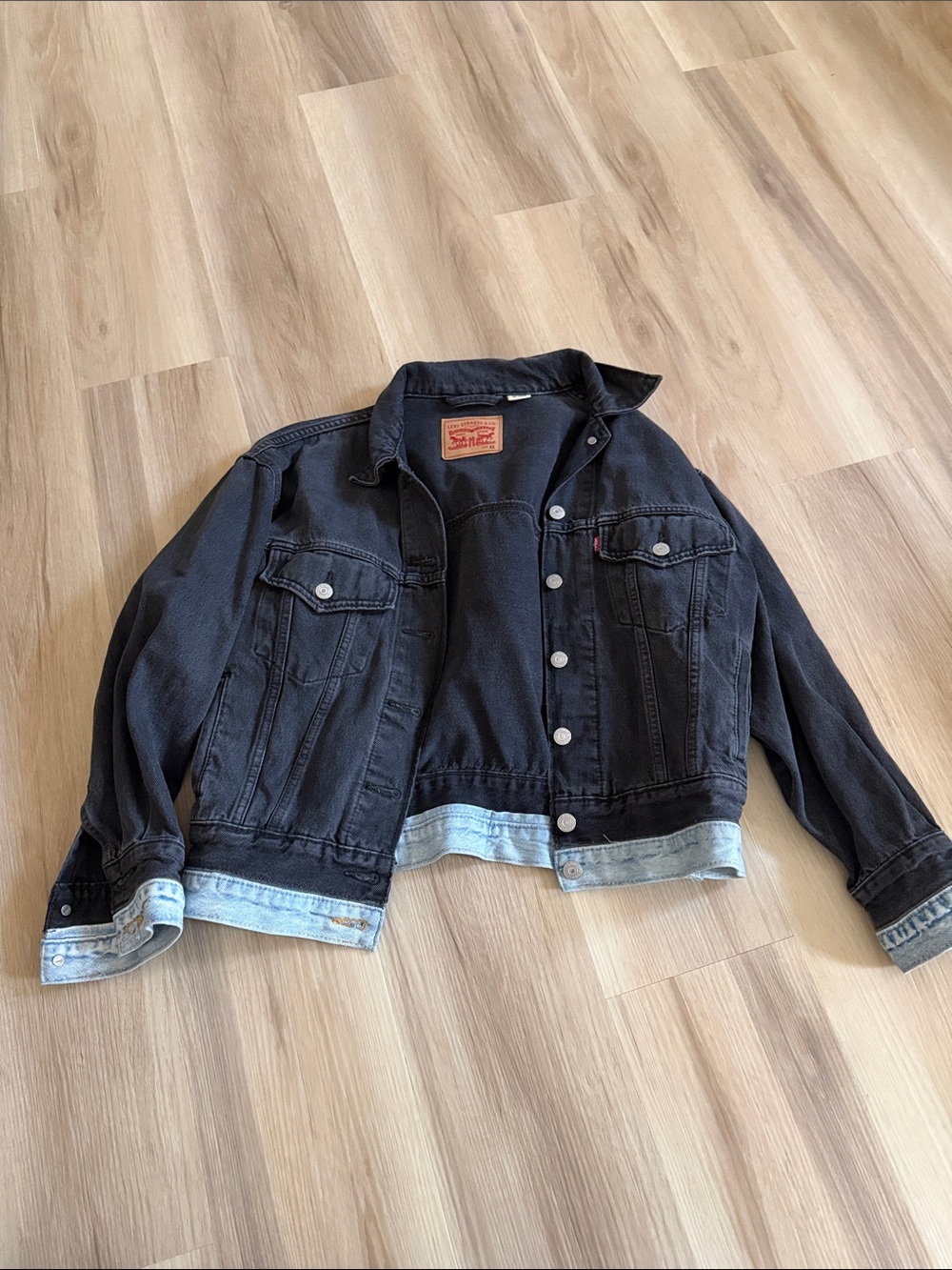 Levi's Black Denim Jacket with Light Blue Hem